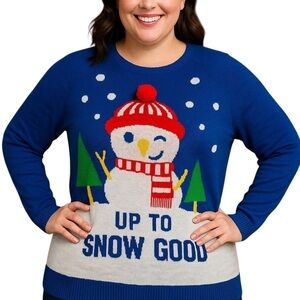 Well Worn Up To Snow Good Blue Snowman Ugly Christmas Holiday Sweater Womens XXL